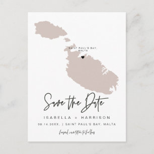 QUINN- Malta Map Save the Date (Moveable Heart!) Postcard