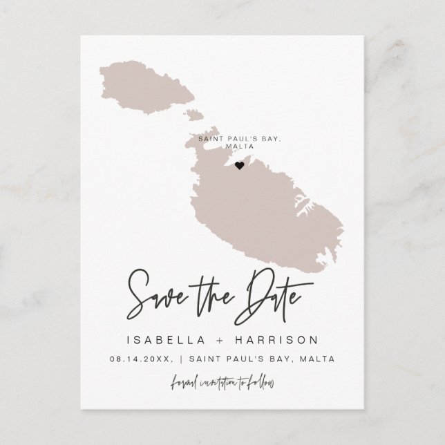 QUINN- Malta Map Save the Date (Moveable Heart!) Postcard (Front)