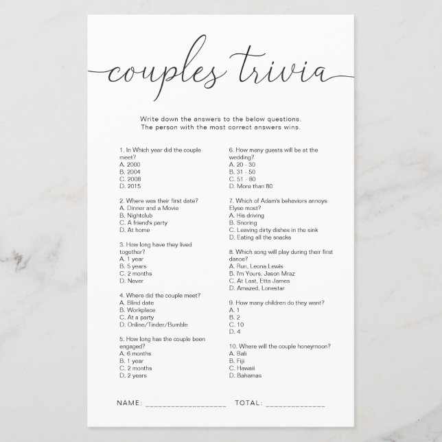 Quinn Minimal Couples Trivia Game (Front)