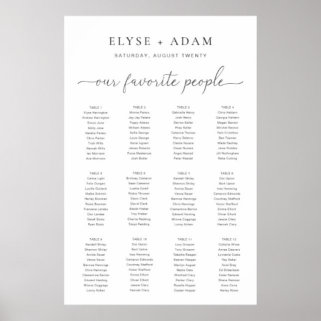 Quinn Modern Minimal 12 Table Seating Poster (Front)