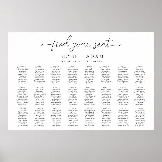 Quinn Modern Minimal 24 Table Seating Poster (Front)