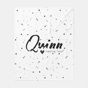 Quinn Name Meaning Minimal Modern Black White Home Fleece Blanket