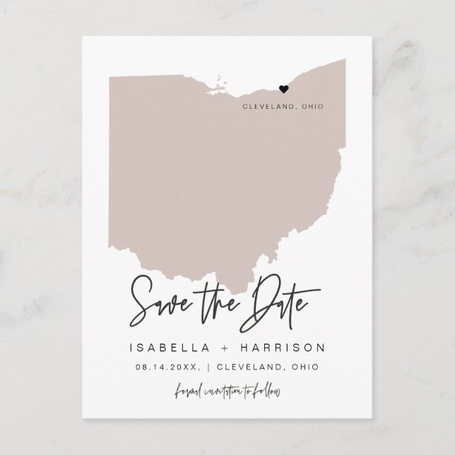 QUINN- Ohio Map Save the Date (Movable Heart!) Postcard (Front)