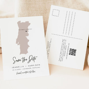 QUINN Portugal Map Save the Date (Moveable Heart!) Postcard