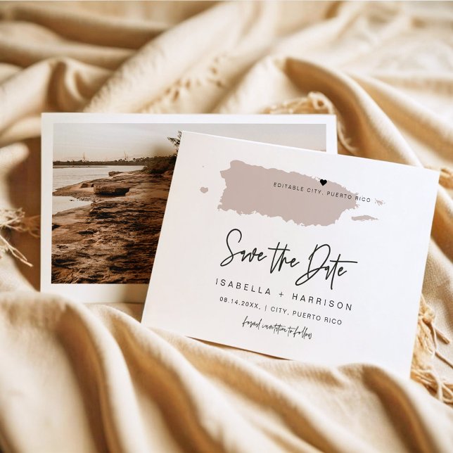 QUINN Puerto Rico Blush Pink Map Save the Date Invitation (Creator Uploaded)