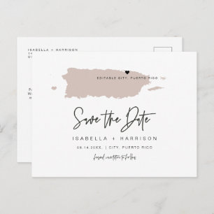 QUINN Puerto Rico Map Save the Date Moveable Heart Postcard