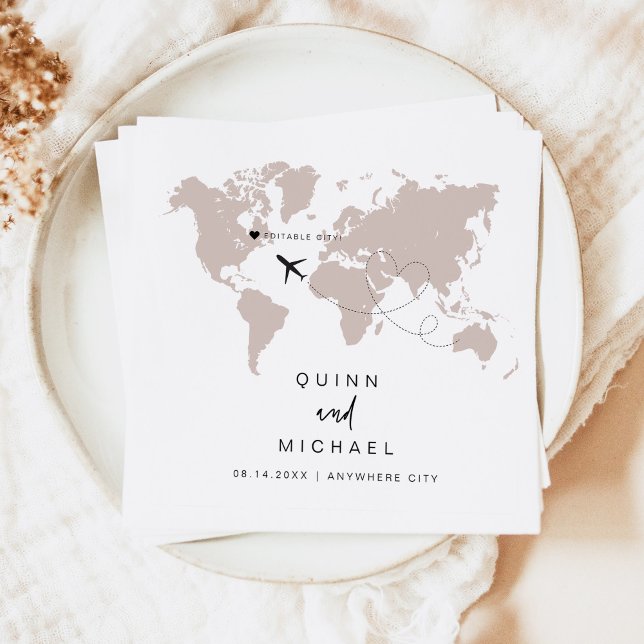 QUINN World Map Travel Destination Save the Date Napkin (Creator Uploaded)