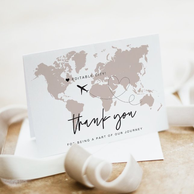 QUINN World Map Travel Destination Save the Date Thank You Card (Creator Uploaded)