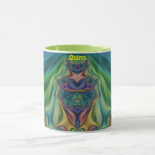 QUINN ~ Zany 3D Fractal ~ Purple Green Yellow Mug