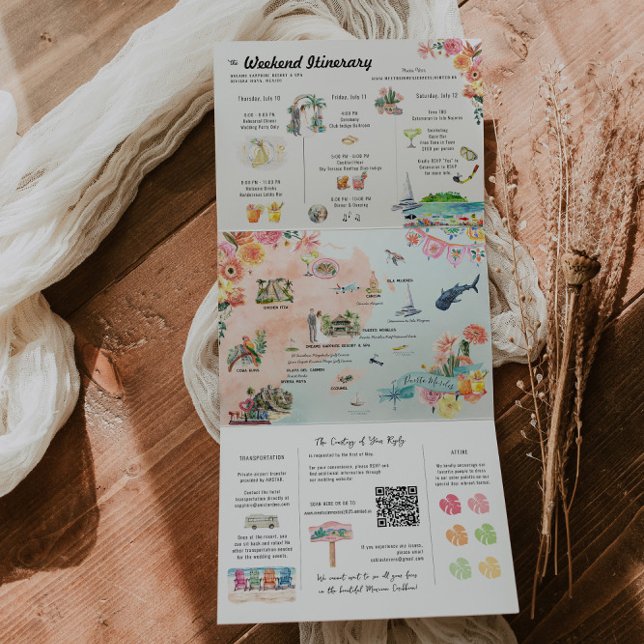 Quintana Roo | Mexico Itinerary Map Tri-Fold Invitation (Creator Uploaded)