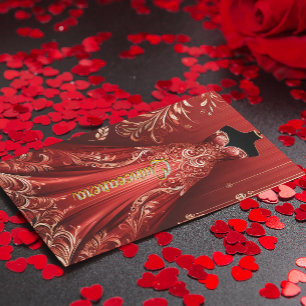 Quintencera Glam Red Dress Birthday Party Invite