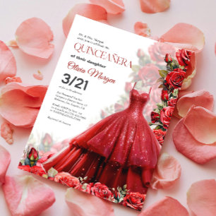 Quintencera Glam Red Dress Party Invite