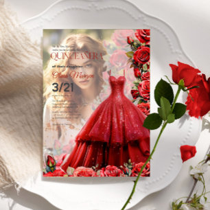 Quintencera Glam Red Dress Party Invite Vellum Invitations