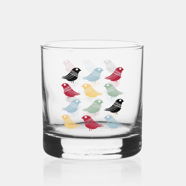 Quirky Abstract Birds Mid Century Danish Modern Whiskey Glass (Front)