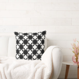 Quirky Abstract Black and White Diamond Grid Cushion