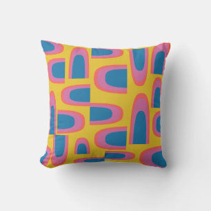 Quirky Abstract Geometric Shapes in Bright Yellow Cushion