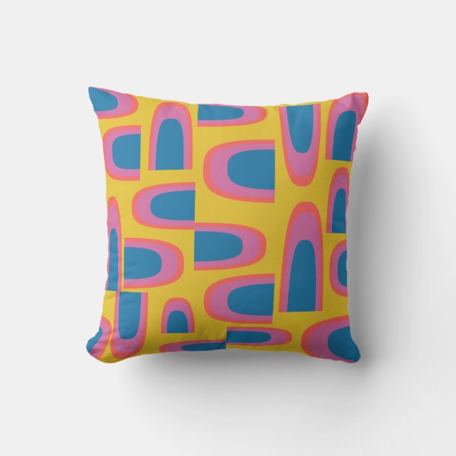 Quirky Abstract Geometric Shapes in Bright Yellow Cushion (Front)