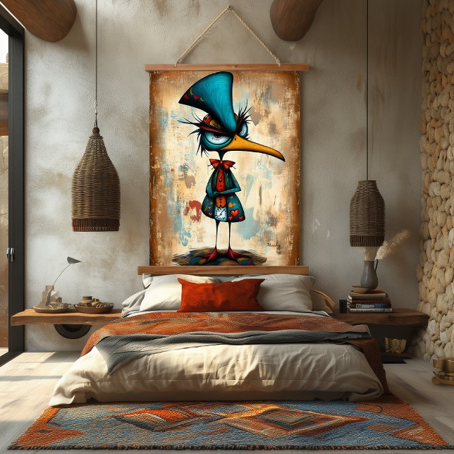 Quirky Abstract Penguin Character Art Hanging Tapestry (Creator Uploaded)