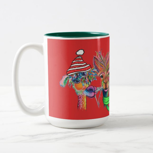quirky alpacas holiday mug-r1 Two-Tone coffee mug (Left)