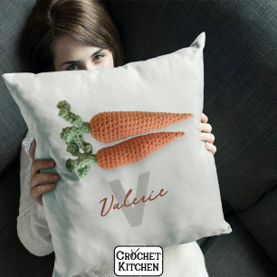 Quirky Amigurumi Minimalist Crochet Carrots Name  Cushion