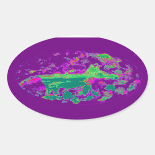 Quirky Animal Lime Purple Fox Oval Sticker