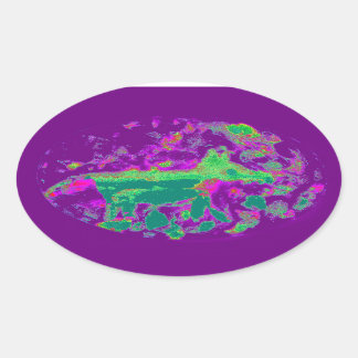 Quirky Animal Lime Purple Fox Oval Sticker