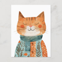 Quirky Anthropomorphic Cat Watercolor Illustration