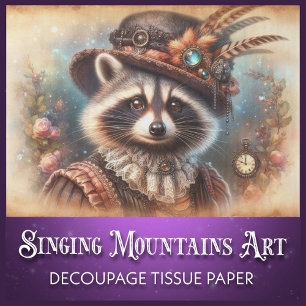 Quirky Antique Vintage Steampunk Racoon Decoupage Tissue Paper
