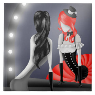 Quirky Ballerina & Dancer refection Red Ceramic Tile