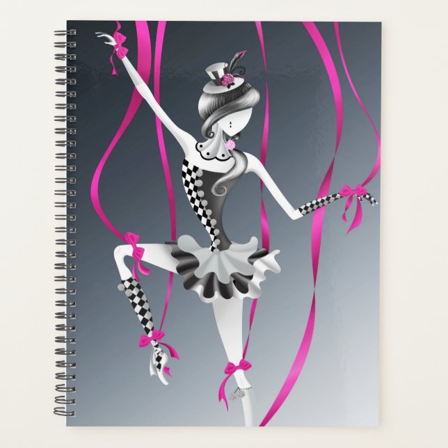 Quirky Ballerina Puppet Pink Ribbons  Planner (Front)
