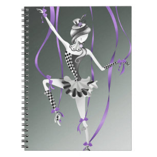 Quirky Ballerina Puppet Purple Ribbons Notebook