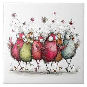 quirky birds ceramic tile