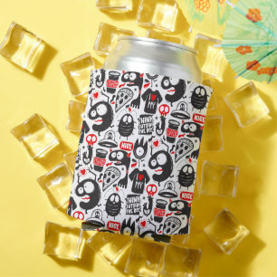 Quirky Black and Red Monster Doodles Can Cooler