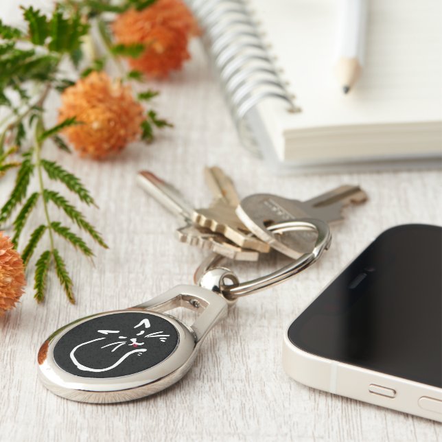 Quirky Black and White Cat Key Ring (Side)
