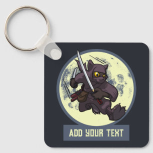 Quirky Black Cat Ninja Alternative Animal Artwork Key Ring