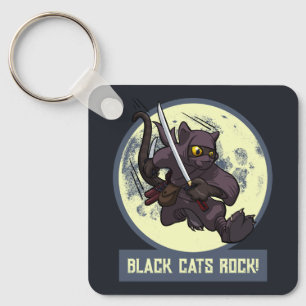 Quirky Black Cat Ninja Alternative Animal Artwork Key Ring