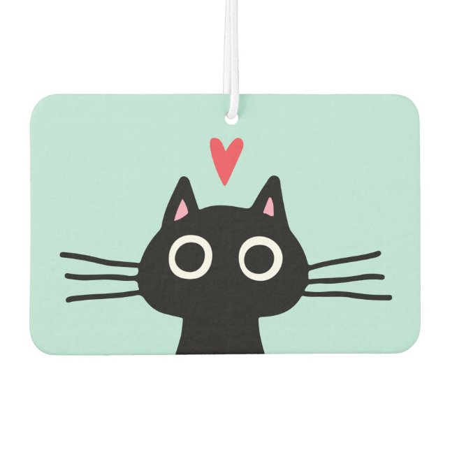 Quirky Black Cat with Heart Car Air Freshener (Front)