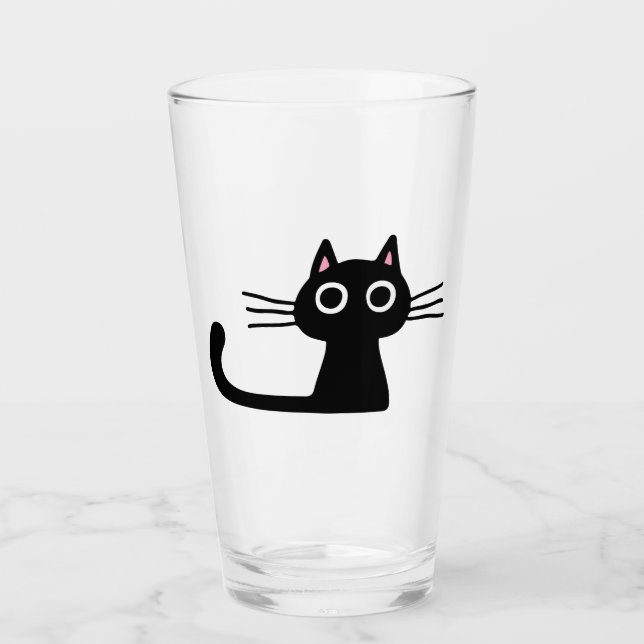 Quirky Black Kitty Cat | Fun Feline Beverage Glass (Front)