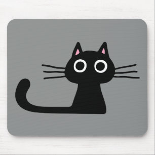 Quirky Black Kitty Cat with Long Whiskers Mouse Pad