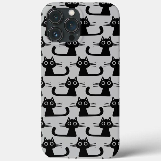 Quirky Black Kitty Cats Pattern Grey and Black Case-Mate iPhone Case (Back)