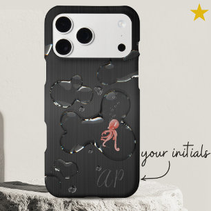Quirky Black Metal Water Drops Octopus Monogram