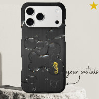 Quirky Black Metal Water Drops Seahorse Monogram