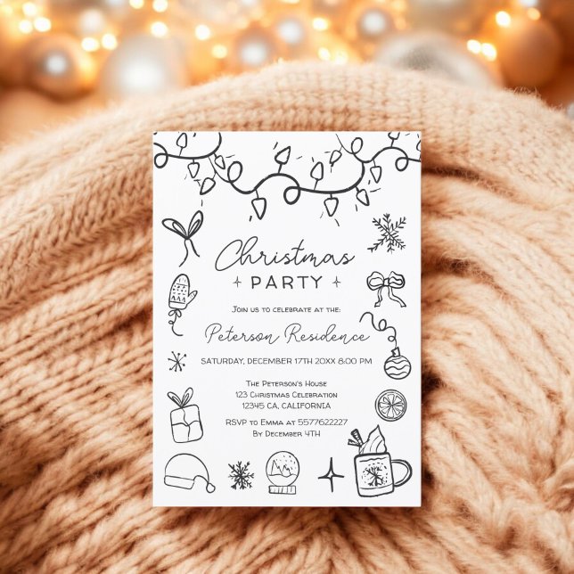 Quirky black white illustration modern Christmas Invitation (Quirky black white illustration modern Christmas Invitation)