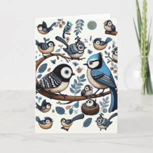 Quirky Blue Birds Card