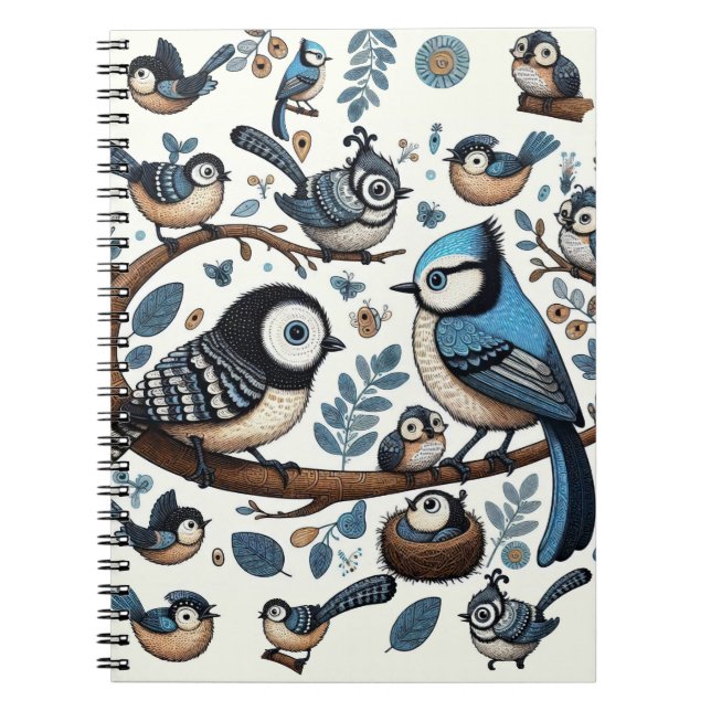 Quirky Blue Birds Notebook (Front)