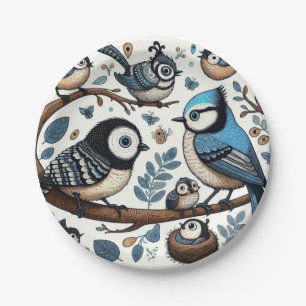 Quirky Blue Birds Paper Plate