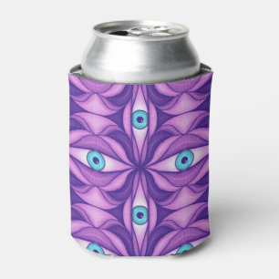 Quirky Blue Eyes In Mystical Purple Pattern Can Cooler