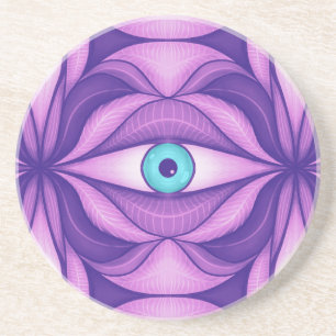 Quirky Blue Eyes In Mystical Purple Pattern Coaster