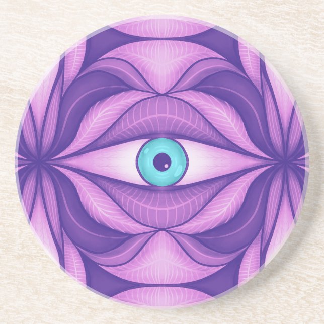 Quirky Blue Eyes In Mystical Purple Pattern Coaster (Front)