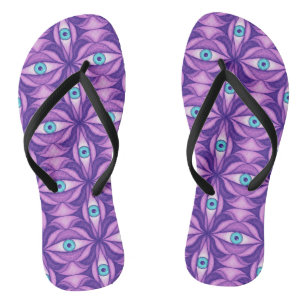 Quirky Blue Eyes In Mystical Purple Pattern Thongs